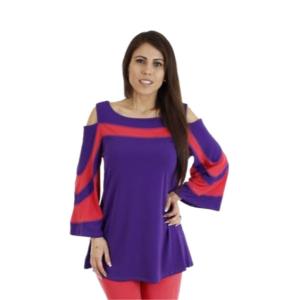 Island T504-P/C5 Cold Shoulder Color Block 34 Sleeves Top (pack Of 1)