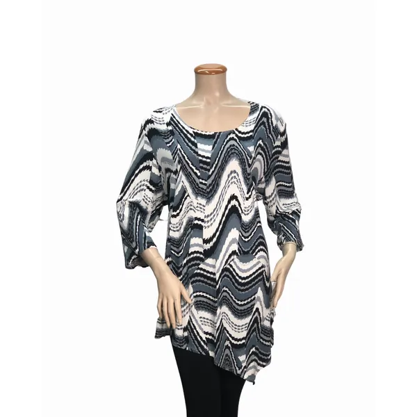 Island T347-6050-P1 34 Sleeve Asymmetrical Tunic Loose Long Blouse Top