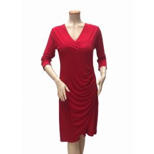 Island D712-R-P3 Elegant V-neck Ruched Side Asymmetrical Pencil Dress 