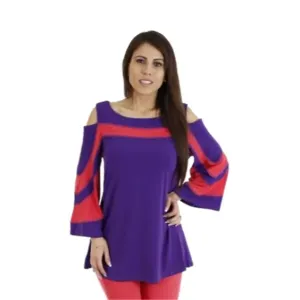 Island T504-P/C3 Cold Shoulder Color Block 34 Sleeves Top (pack Of 1)