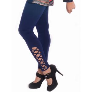 Island P009-N5 Ankle Length Leggings With Criss Cross Pattern At The A