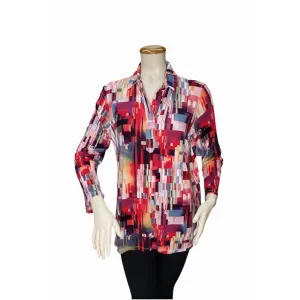 Island 1372-3942 Women's Turn Down Collar Shirt Top Half Placket Butto