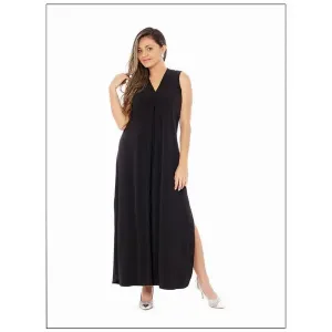 Island D052-B-P3 Sheath Silhouette V-neckline Side Slit Maxi Dress (pa