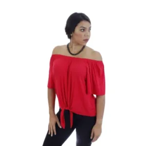 Island T509-R-P1 Asymmetrical Off Shoulder Top With A Knot Detail (pac