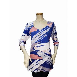 Island T1009-80072 Digital Print Boyfriend Neckline 34 Sleeve Cross Ba