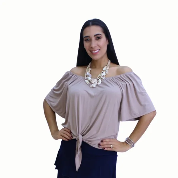 Island T509-M2 Asymmetrical Off Shoulder Top With A Knot Detail (pack 