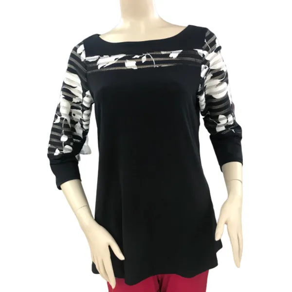 Island T561-B/W4 Scoop Neck Color Block Combo 34 Sleeve Tunic (pack Of