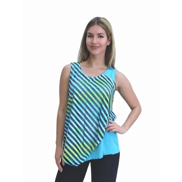 Island T540-1011-SE-P1 Asymmetrical V-neck Multi-media Sleeveless Top 