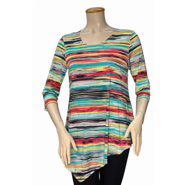 Island T347-20315 34 Sleeve Asymmetrical Tunic Loose Long Blouse Top (