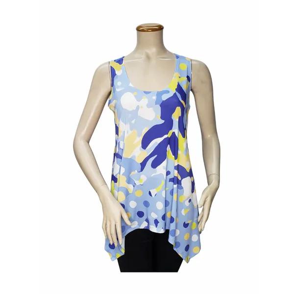 Island T1008-80093 Digital Print Scoop Neck Sleeveless Sharkbite Tunic