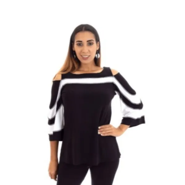 Island T504-B/W-P1 Cold Shoulder Color Block 34 Sleeves Top (pack Of 1