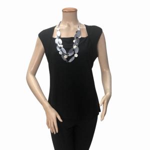 Island T603-BLA-P1 Top Queen Anne Neckline Top (pack Of 1)