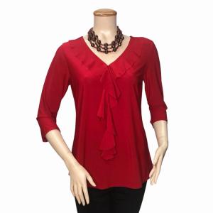 Island T604-R3 V-neck 34 Sleeve Ruffle Front Tunic Solid Color And Wit