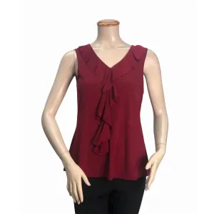 Island T033-BURG2 V Neck Ruffle Front Sleeveless Top (pack Of 1)