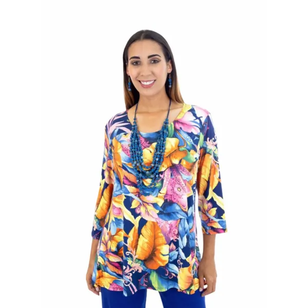 Island T554-12654 Scoop Neck 34 Sleeve Printed Tunic Top (pack Of 1)