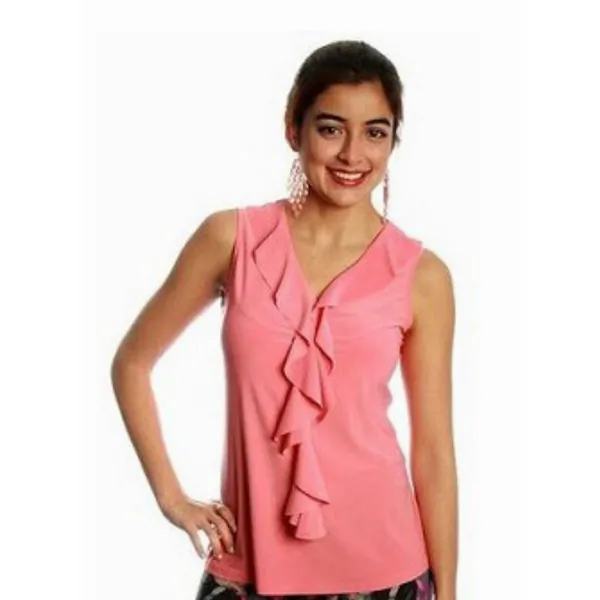 Island T033-F3 V Neck Ruffle Front Sleeveless Top (pack Of 1)