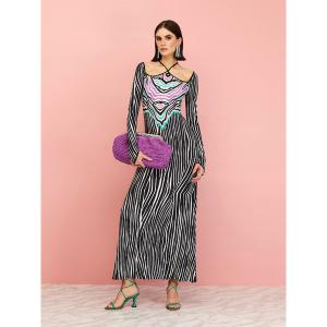 Nocturne N22YN2007-0007-XS Zebra Print Long Dress (pack Of 1)