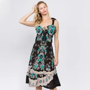 Jayli AJS71Wdress:AJS71-blk-S Christina Dress Flower Printed Short Dre