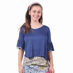 AJS87WTop:AJS87-navy-L | Jayli Imports Viscose Lace Detail