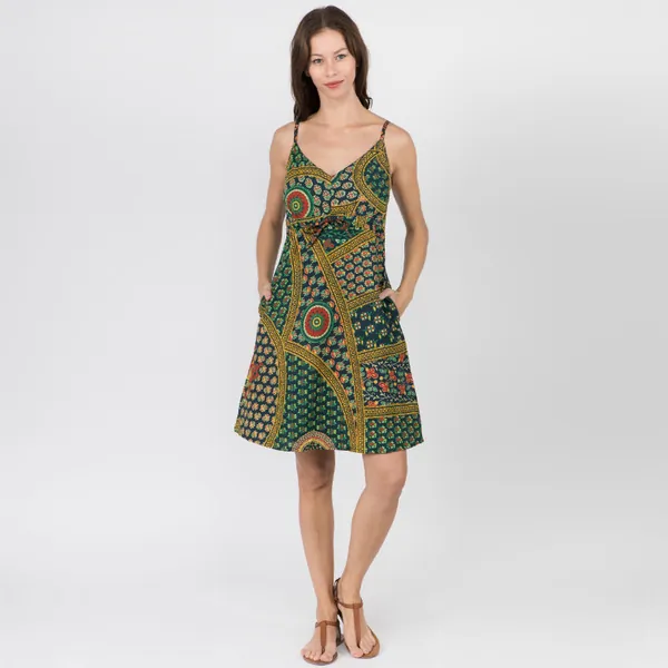 Jayli AB45WDress:AB45-L Adele Dress Cotton Indian Print Sun Dress With