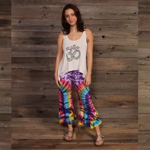 Jayli Imports Tie Dye Ruffle Capri Pants - Rainbow