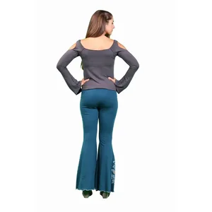 Jayli Imports Teal Cotton Lycra Bell Bottom Yoga Pants with