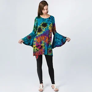 Jayli Imports Mudmee Tie Dye Super Bell Sleeve Mini Dress -