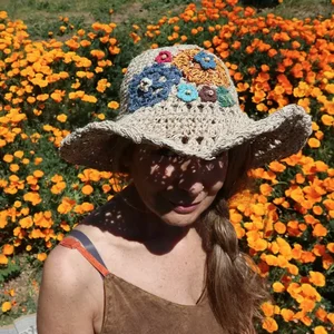 Jayli Imports Adjustable Hemp Crochet Sun Hat with Flower