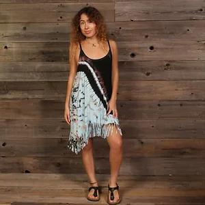 Jayli Imports Tie Dye Spaghetti Strap Mini Dress with Fringe