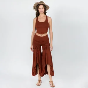 Jayli Imports GEMMA PANTS - Hi-Lo Ruffle Cinch Pants in Rust