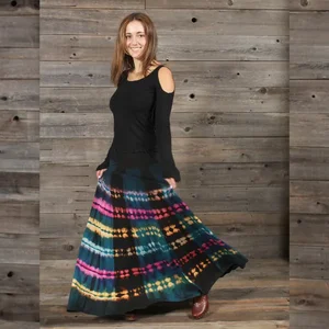 Jayli Imports Tie Dye Maxi Skirt with Solid Waist and
