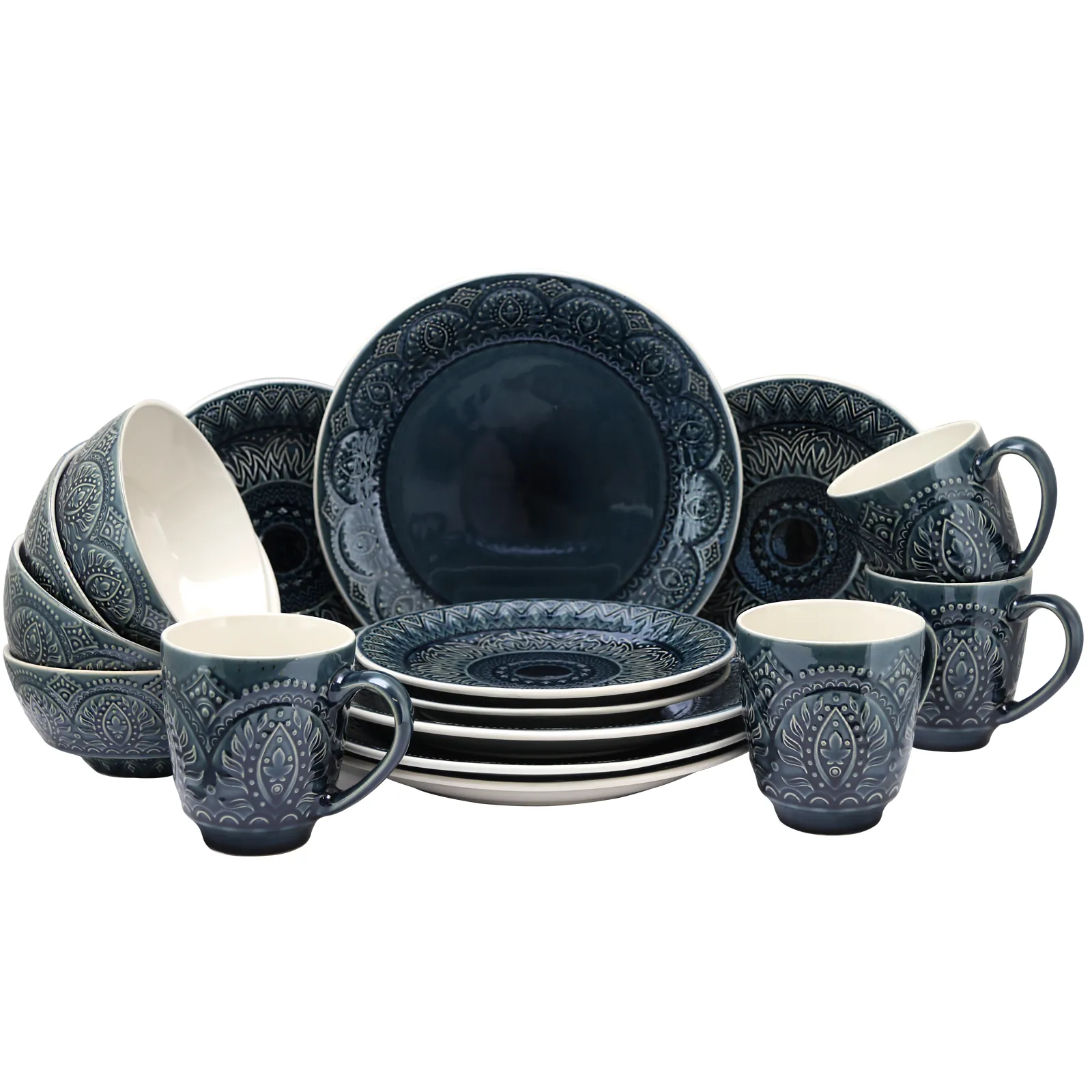 Elama BFS-1003G Petra 16 Piece Stoneware Dinnerware Set