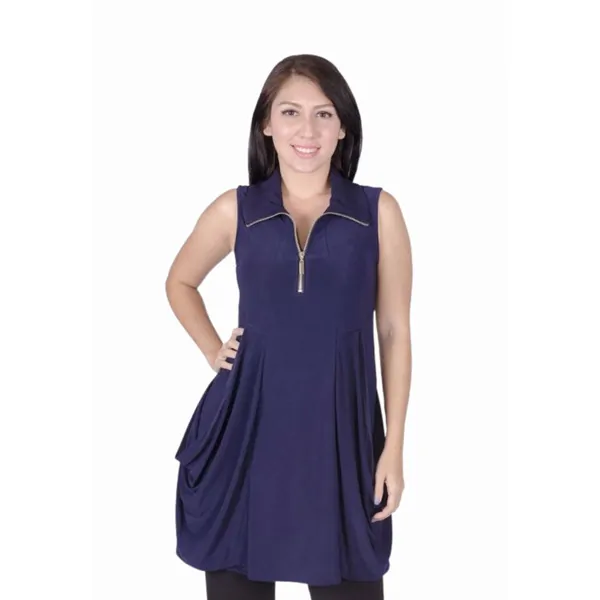 Island T626-N4 Sleeveless Tunic Kangaroo Pocket Zipper Front Dresstuni