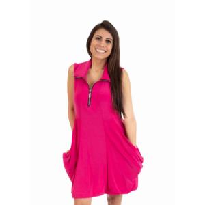 Island T626-F5 Sleeveless Tunic Kangaroo Pocket Zipper Front Dresstuni