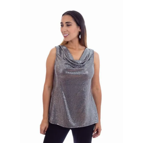 Island T556-2033-S5 Sleeveless Crawl Neck Shimmer Glitter Top (pack Of