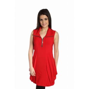 Island T626-R4 Sleeveless Tunic Kangaroo Pocket Zipper Front Dresstuni