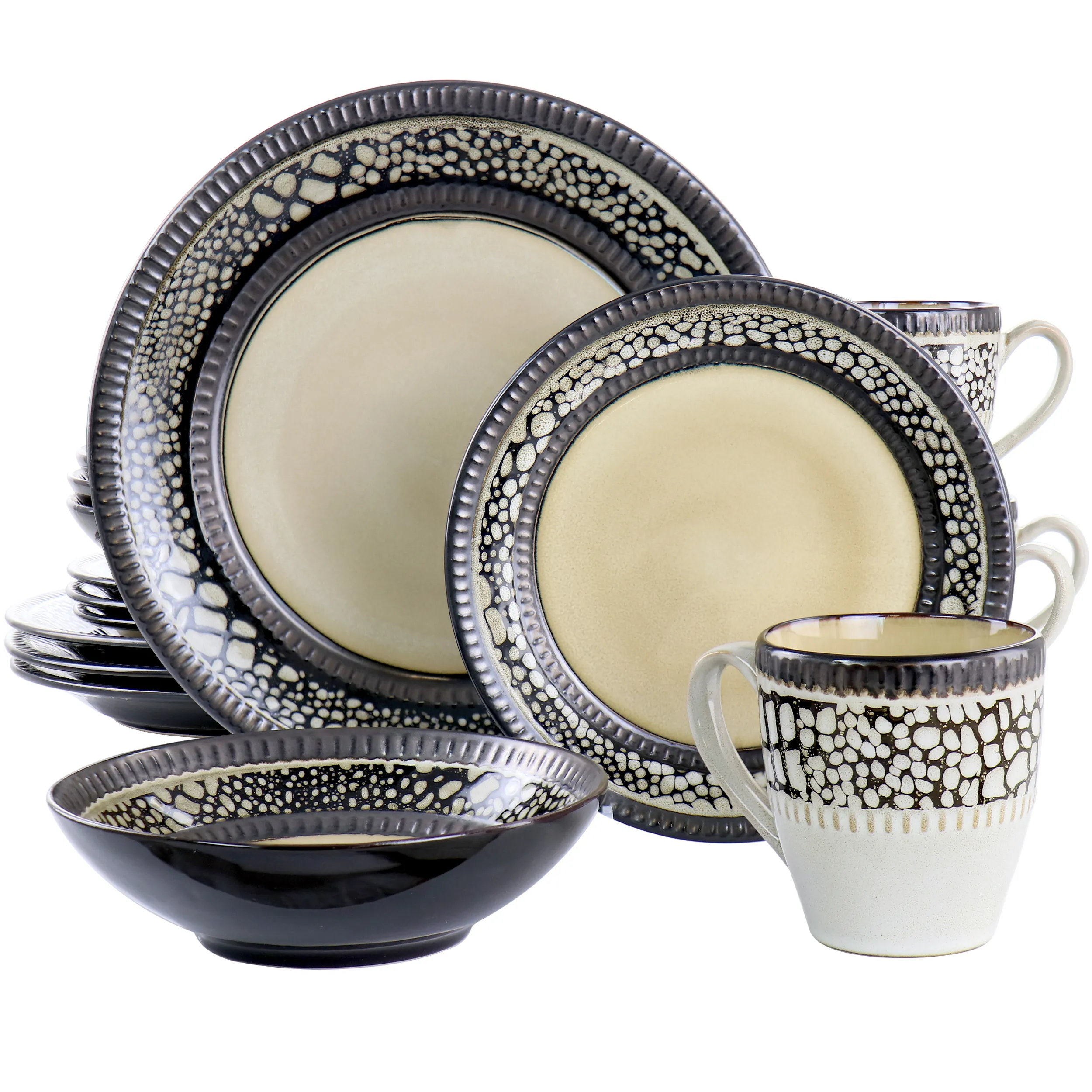 Elama ELM-DESERTSAND16 Desert Sand 16-piece Stoneware Set - Taupe