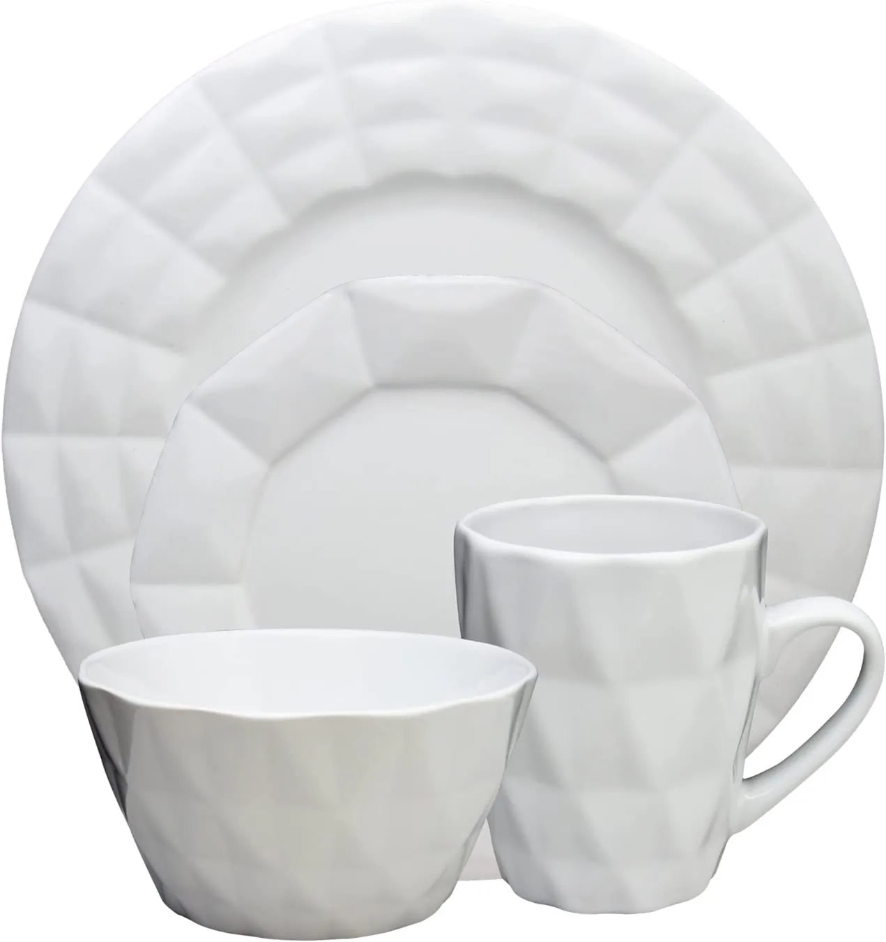 Elama ELM-RETROCHIC-WHITE Retro Chic 16-piece Glazed Dinnerware Set In