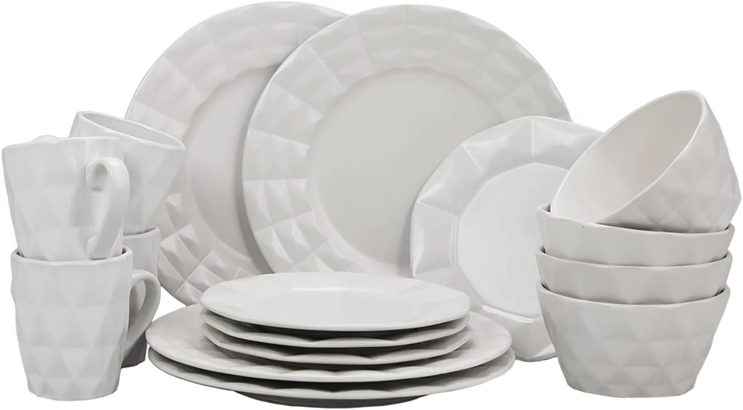 Elama ELM-RETROCHIC-WHITE Retro Chic 16-piece Glazed Dinnerware Set In