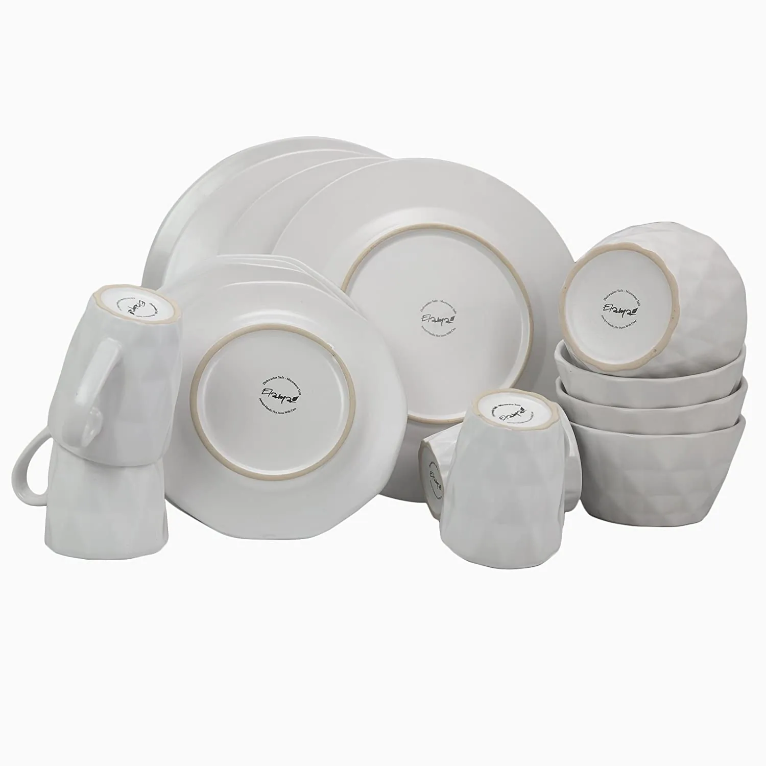 Elama ELM-RETROCHIC-WHITE Retro Chic 16-piece Glazed Dinnerware Set In