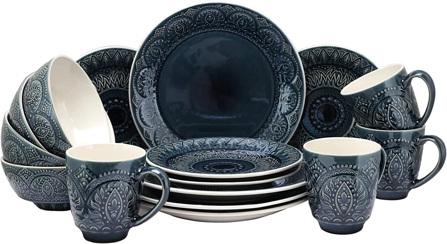 Elama BFS-1003G Petra 16 Piece Stoneware Dinnerware Set