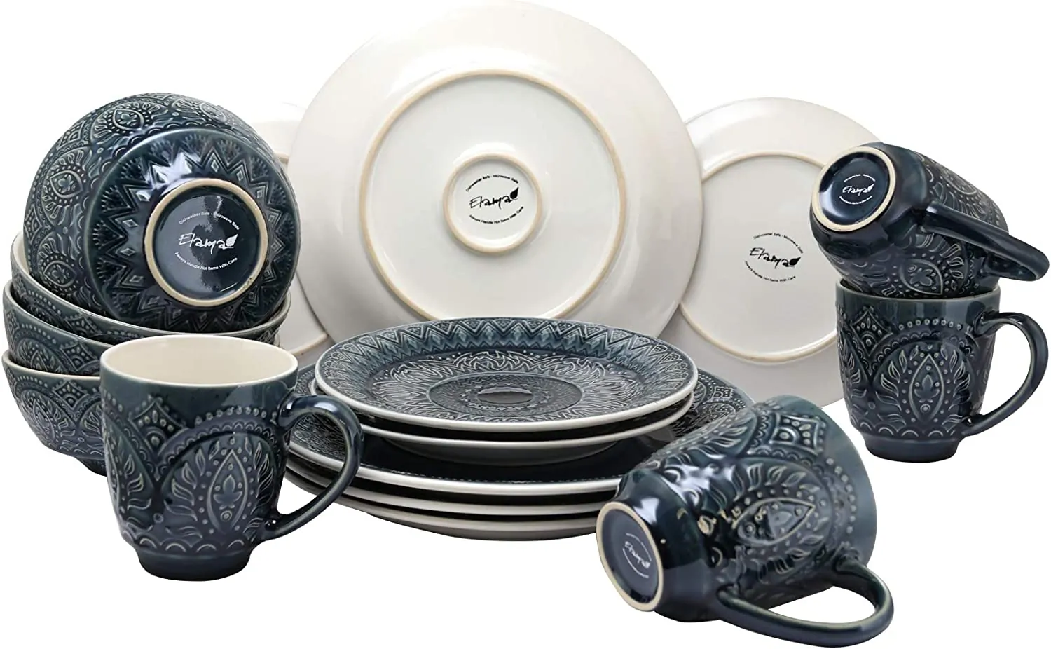 Elama BFS-1003G Petra 16 Piece Stoneware Dinnerware Set