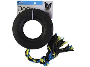 HC491 | Bulk Buys Durable Rubber Tire Chew Ring with Rope