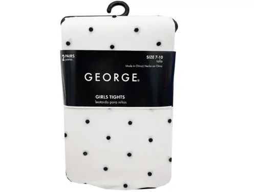 AA009 | Bulk Buys George White Mini Dot Girls Tights 2 Pack