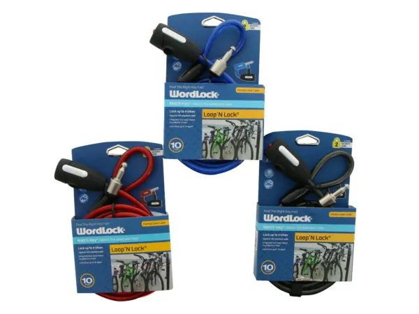 Bulk AA379 Wordlock Match Key Loop N Lock Blue 10mm 7 Ft Bike Lock