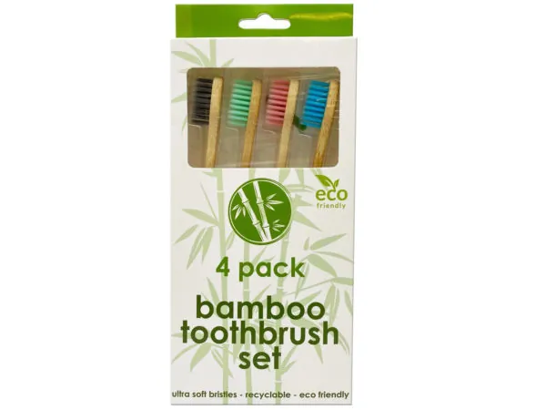 Bulk GH949 4 Pack Bamboo Toothbrush Set