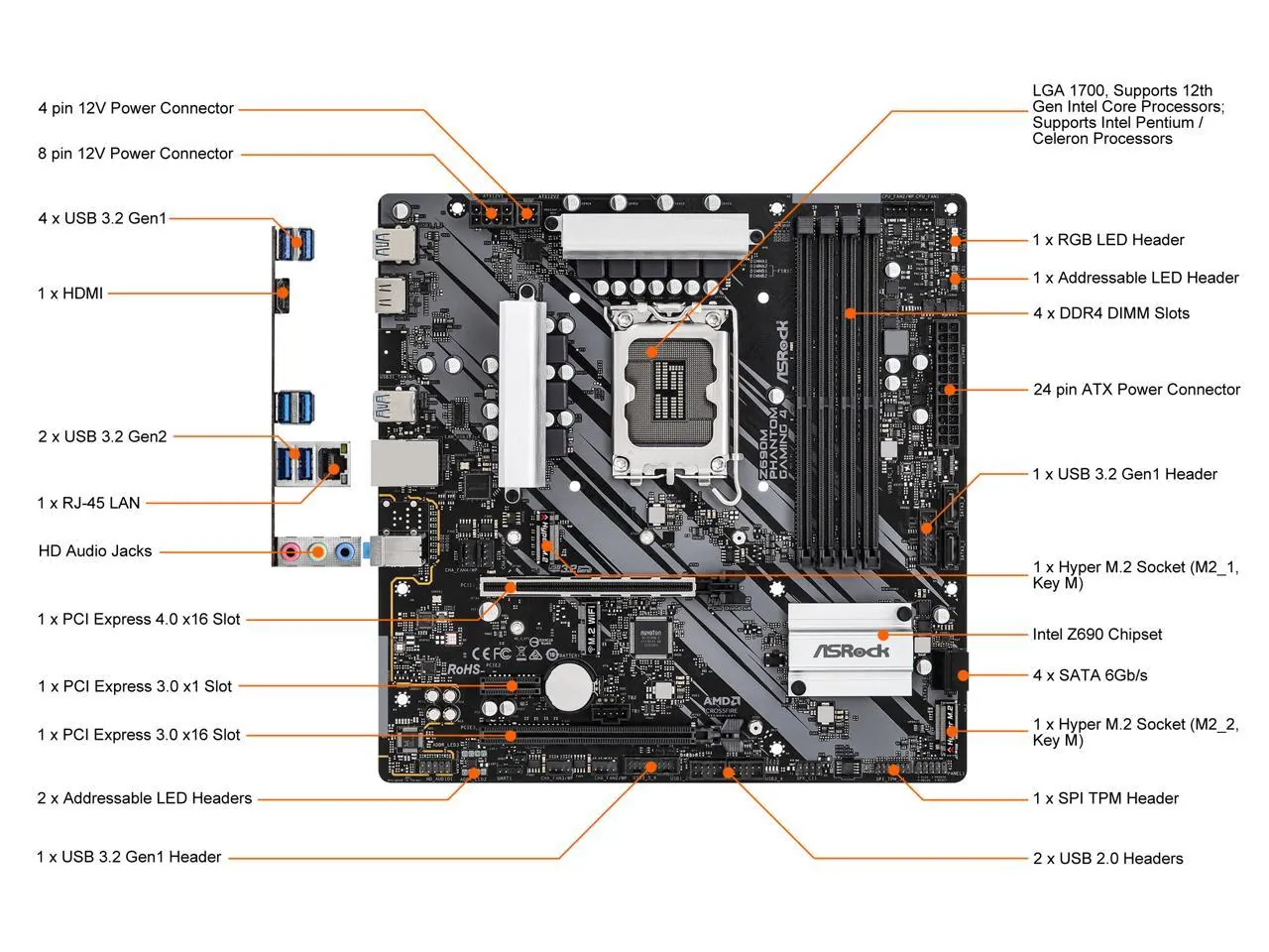 Asrock Z690M Phantom Gaming Mb |z690m Phantom Gaming 4 R