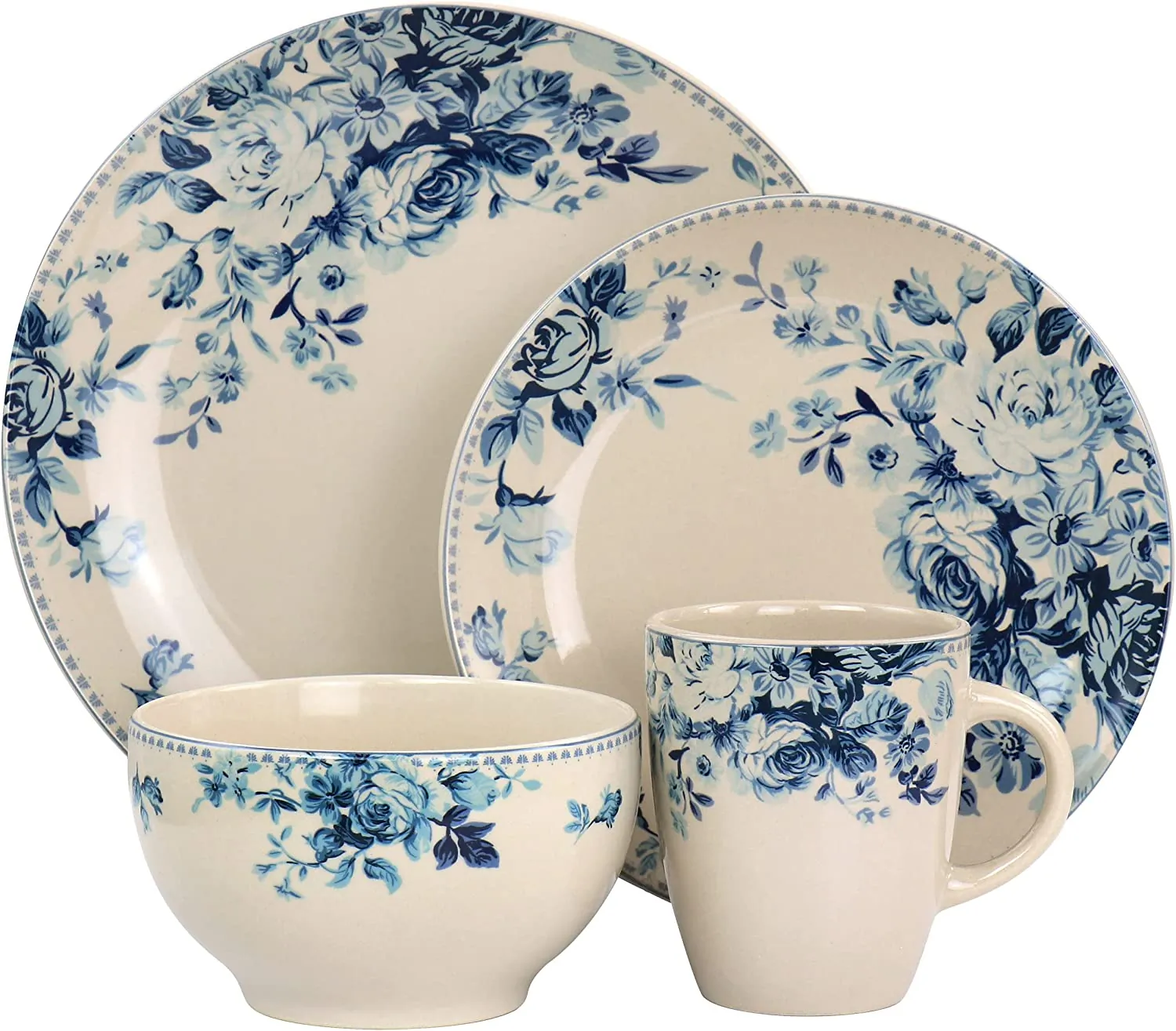 Elama EL-DESSERT-ROSE Traditional Dessert Rose 16 Piece Dinnerware Set