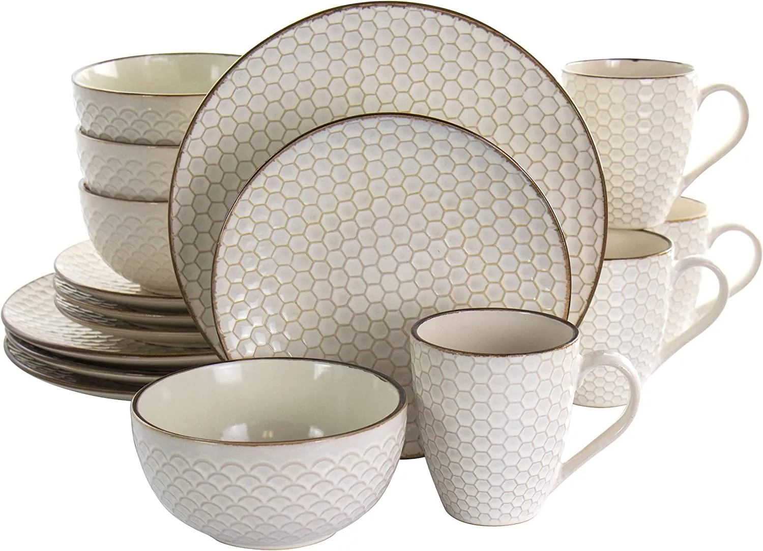 Elama EL-HONEYIVORY Geometric Embossed Stoneware Honeycomb Pattern Tab