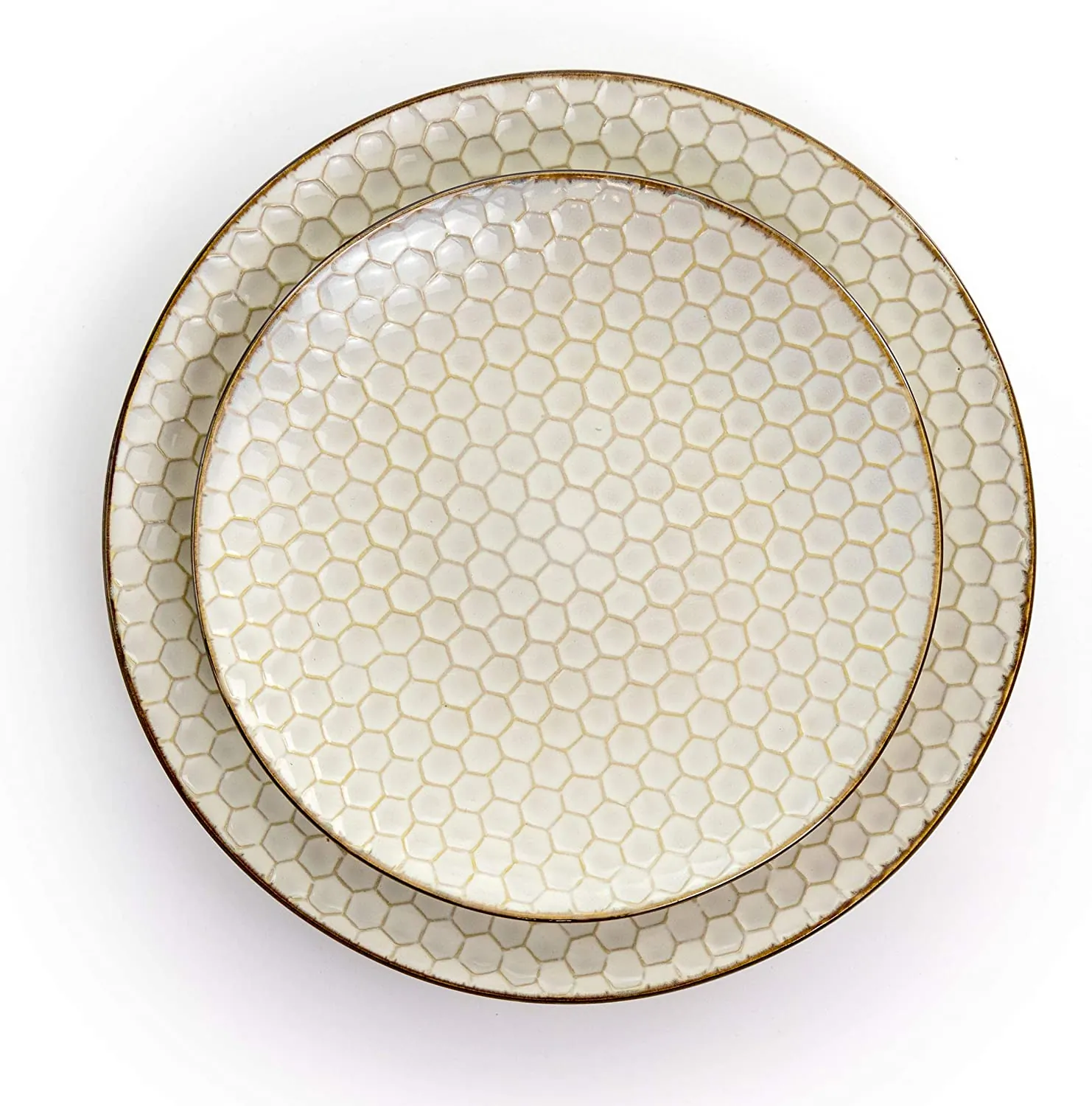 Elama EL-HONEYIVORY Geometric Embossed Stoneware Honeycomb Pattern Tab